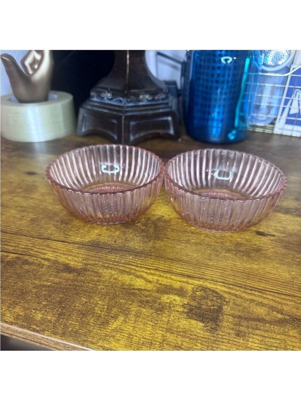 Vintage 2pc pink glass dessert bowl ice cream vintage depression pink anchor hkg